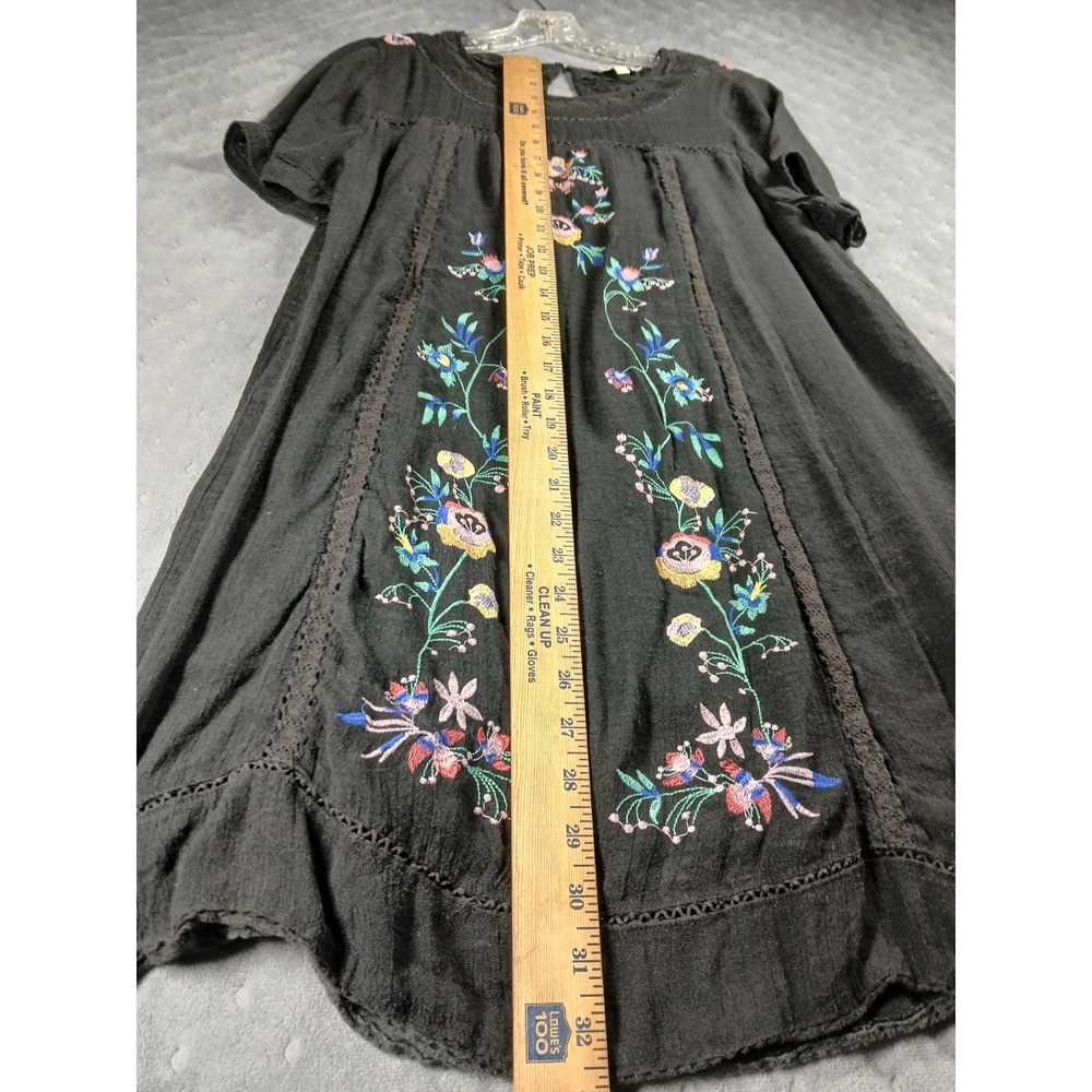 Umgee - Black Floral CottageCore Boho Dress Colourful Embroidery Lace Trim Large - Picture 4 of 8
